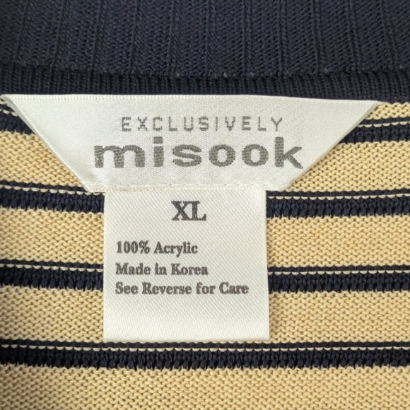 Misook Size XL Acrylic Zipper Cardigan Tan/Navy Horizontal Stripes Like New - Picture 8 of 13
